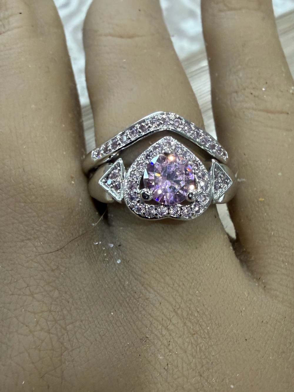 Beautiful Round Cut Stainless Steel AAA CZ Wedding Ring Set Women's